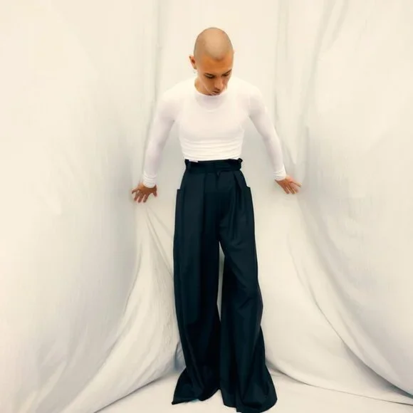 Tibi Tropical Wool Walker Wide Leg Pant in Black - Picture 4 of 8